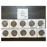 10 Buffalo Nickels with Various Dates