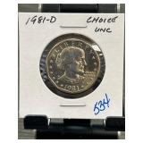 1981-D Susan B. Anthony Dollar Coin in Choice Unc