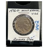 1936-D Buffalo Nickel Mint Error with Rotated Dies