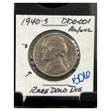 1940-SJefferson Nickel DDO-001 AU/UNC