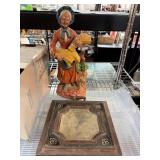Hand-Painted Figurine and Wooden Framed Barometer
