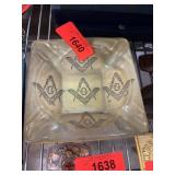 Square Glass Ashtray with Masonic Emblems