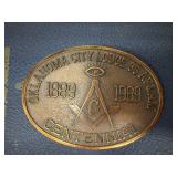 Oklahoma City Lodge Centennial Brass Belt Buckle