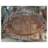 Pink Glass Divided Serving Tray with Pierced Rim