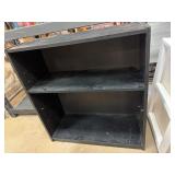 Black Shelving Unit and White Plastic Storage Draw