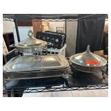 Two Ornate Metal Lidded Serving Dishes with Stands