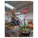 Two Decorative Floral Arrangements in Ceramic Pots