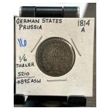 1814 Prussia 1/6 Thaler Coin, German States