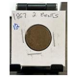 1867 2-Cent Coin in Cardboard Holder