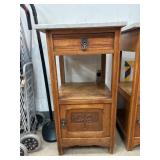 Wood and Marble-Top Side Table with Drawer