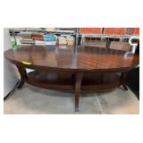Wood Oval Coffee Table with Lower Shelf