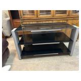Modern Black Glass and Metal Entertainment Stand