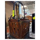 Wood and Metal Handle Basket with Lattice Design