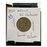 1950 Mexico 25 Centavos Coin in Holder