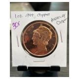 1 oz .999 Copper Mercury Dime Design Coin