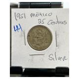 1951 Mexico 25 Centavos Coin