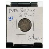 1893 Great Britain 3 Pence Silver Coin