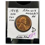 1958 D/D Lincoln Wheat Cent RPM-013 MS66/67