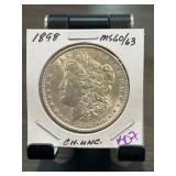 1898 Morgan Silver Dollar, MS60/63 Grade
