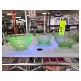 Three Green Depression Glass Pieces