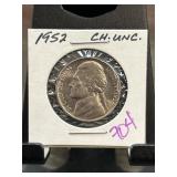 1952 Jefferson Nickel CH. UNC. in Holder