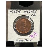 1935-S Lincoln Wheat Cent MS64/65 RB