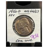 1950-D Jefferson Nickel Graded MS66/67