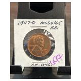 1947-D Lincoln Wheat Cent MS64/65 RB
