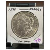 1890 Morgan Silver Dollar MS60/63 Certified