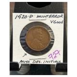1920-D Lincoln Cent Mint Error Coin