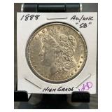 1888 Morgan Silver Dollar Graded AU/UNC