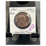 1941 Lincoln Cent with Rainbow Toning