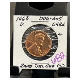 1963 D Lincoln Cent DDO-005 Graded 64RD