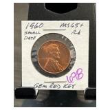 1960 Lincoln Cent, Small Date, MS65+ RD