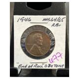 1946 Lincoln Wheat Cent MS64/65 RB