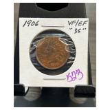 1906 Indian Head One-Cent Coin in VF/EF Condition