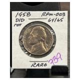 1958-D/D Jefferson Nickel RPM-003 in Holder