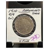 1910 9/9 Liberty Head Nickel, Repunched Date