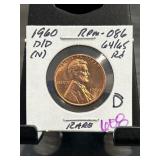 1960 D/D Lincoln Cent RPM-086 DDO Die Variety