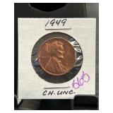 1949 Lincoln Wheat Penny in CH. UNC. Condition