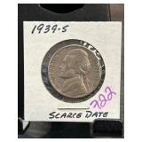 1939-S Jefferson Nickel with D Over S Mintmark