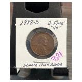 1928-D Lincoln Wheat Cent in Fine Condition