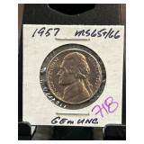 1957 Gem Uncirculated Jefferson Nickel MS65/66
