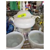 White Ceramic Soup Tureen with Bowls