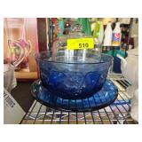 Blue Glass Serving Bowl and Glass Dome