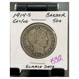1914-S Barber Half Dollar Scarce Date