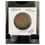 1925-S Lincoln Wheat Cent, VG/Fine Condition