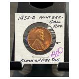 1952-D Lincoln Cent With Mint Error