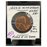 1953-D Lincoln Wheat Cent Mint Error Coin