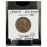 1932-D Lincoln Wheat Cent CH. A. UNC 55
